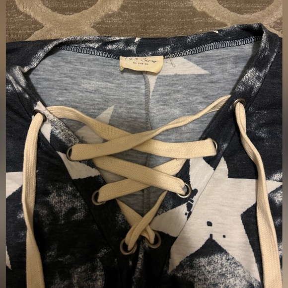 Navy Blue with White Stars Lace Up Detail One Size - Picture 2 of 5